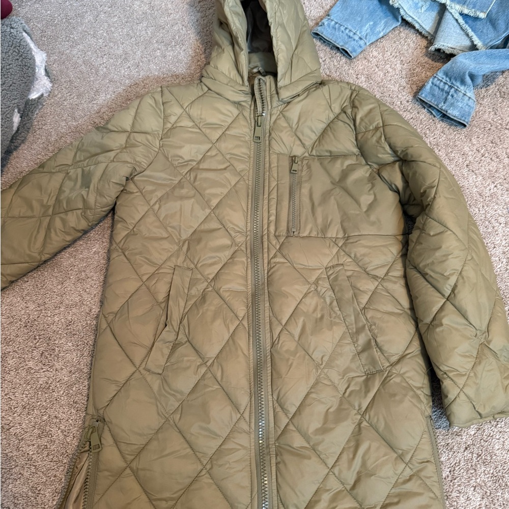 H&M Quilted Hooded Olive/Khaki color Coat